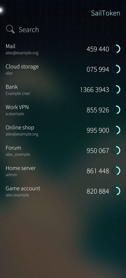 Account list with codes and countdown rings